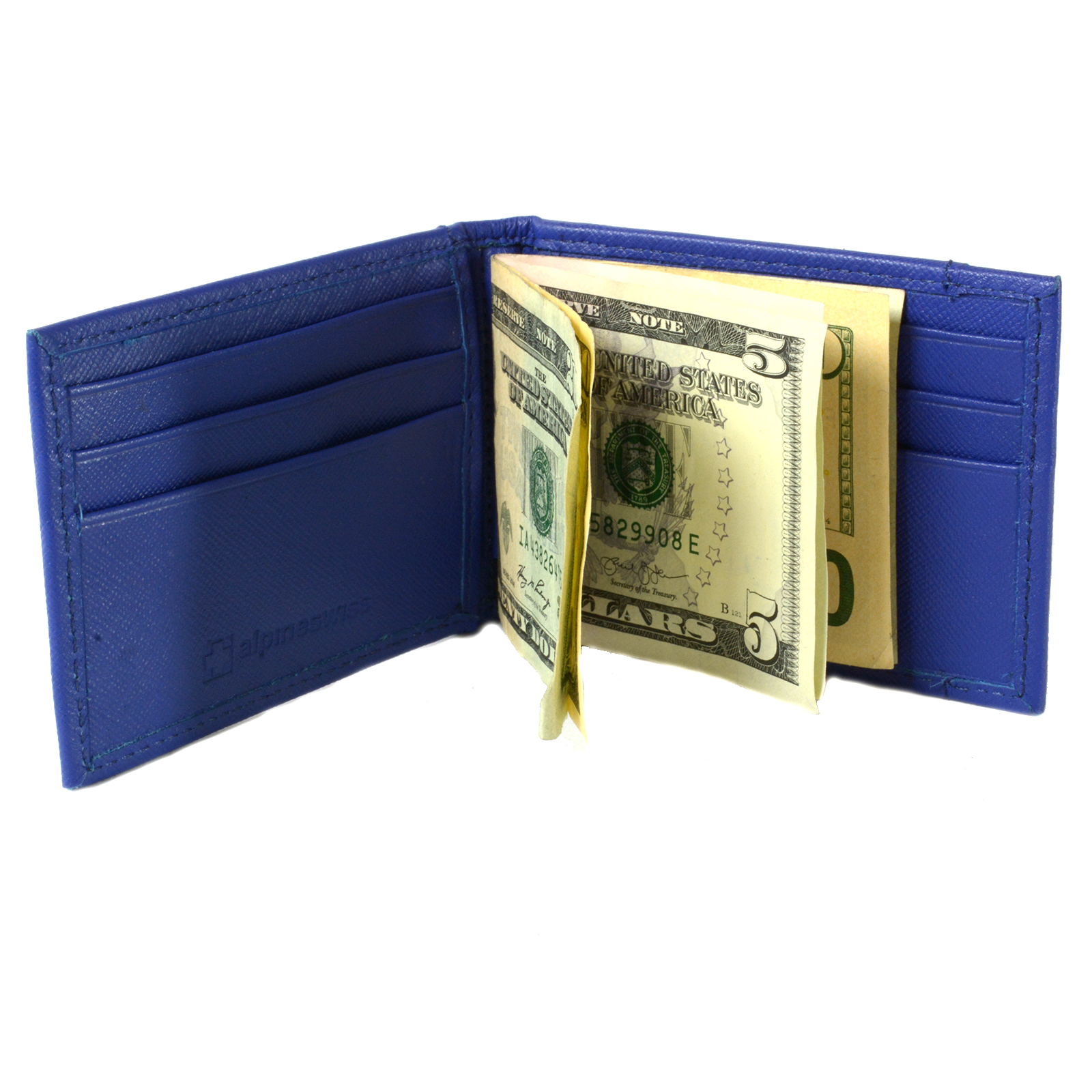 Alpine Swiss Mens Bifold Money Clip Spring Loaded Leather ID Front